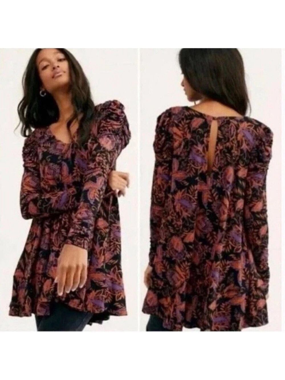 Free People Hello Lover Ruched Mini Dress Large Stretch Boho Festival Feminine